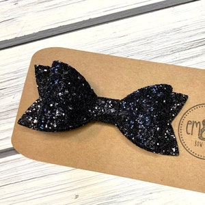 4” Black Glitter Bow