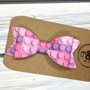 4” Pink and Purple Blocks hair bow, pink bow, purple bow, building blocks bow, girls hair bow, baby bow, baby headband