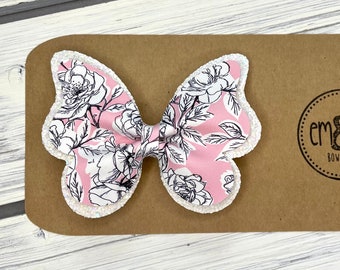 Pink and white floral Butterfly Hair Bow