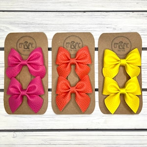 Sailor Pigtail Hair Bows | Solid Pink, Orange, Yellow