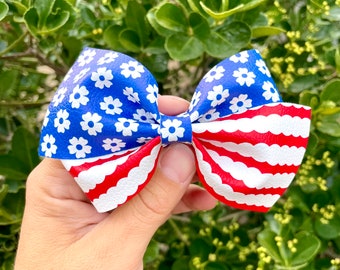 5” Daisy and Stripes Hair Bow | Boho American Flag | 4th of July