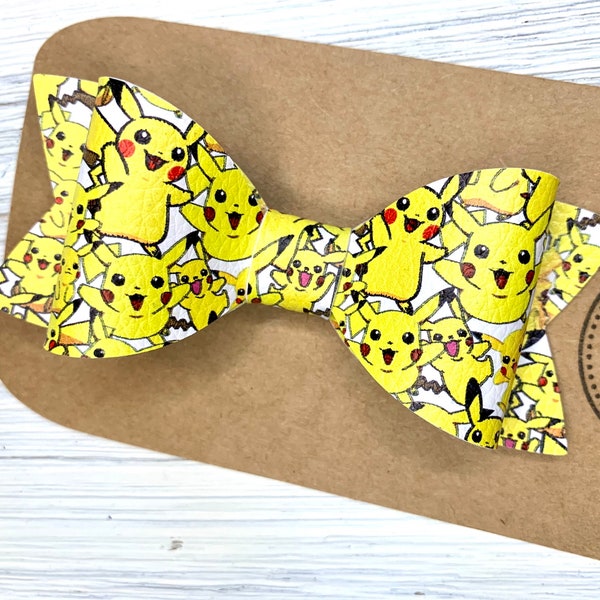 Anime character Faux Leather Hair Bow, girls hair clip, baby headband, hair accessories, hair clip, hair pin, hair tie, Pokémon hair bow,