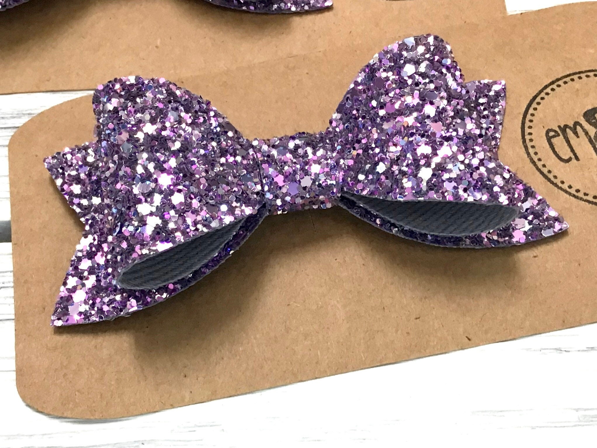Lilac purple glitter hair bow Etsy