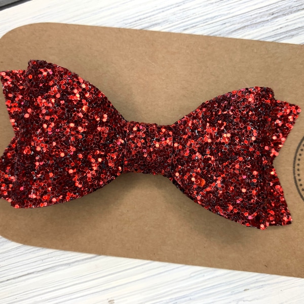 4” Red Glitter Bow, red hair bow, solid hair bow, sparkle bow, baby hair bow, girls hair bow