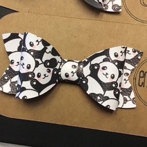 4” Panda Bear Faux Leather Hair Bow | Classic