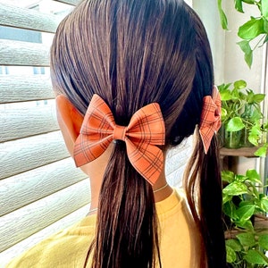 Orange and black plaid sailor style pigtail hair bows