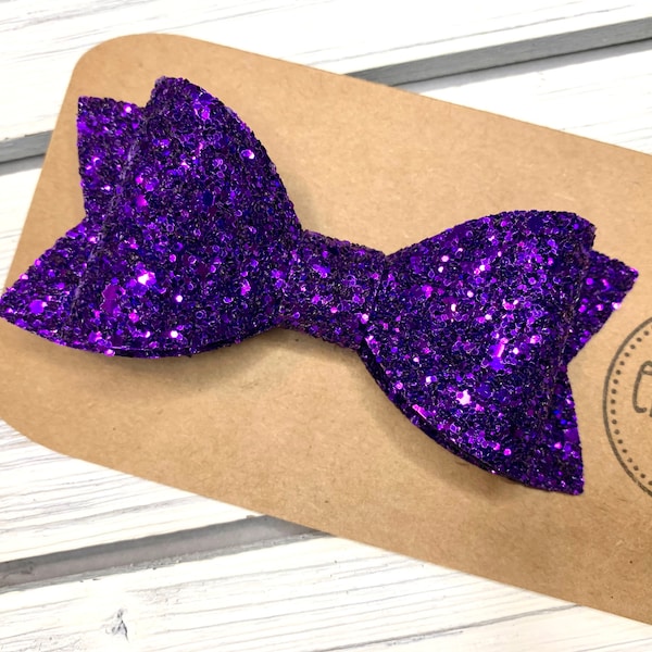 4” Purple Glitter Hair Bow, girls hair bow, baby bow, princess bow, baby headband