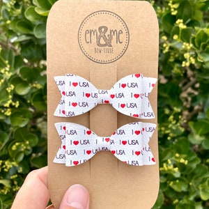 I Heart USA Pigtail Hair Bows | 4th of July | Americana Bows
