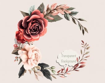 Watercolor Floral Circle PNG transparent background Digital Download for Crafts & Invitations