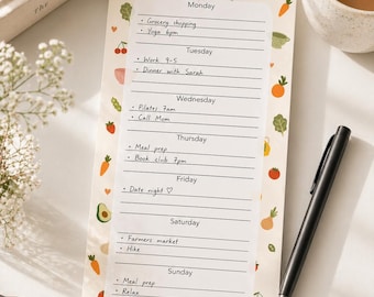Weekly Planner Notepad PNG Printable Meal Planner Grocery List Cute Kitchen Organizer Digital Download 4x8 Notepad Template Minimalist Weekl