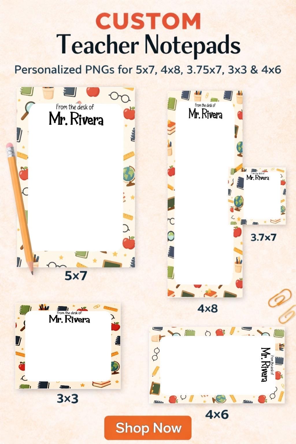 Custom Teacher Notepad PNG Bundle | Personalized Desk Stationery ...
