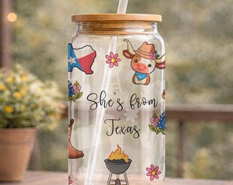 Texas Glass Can, tumbler or cup Wrap PNG Bundle, Western Sublimation Design, 16oz Libbey Glass Wrap, Cowgirl Boots Cactus Bluebonnet Pattern