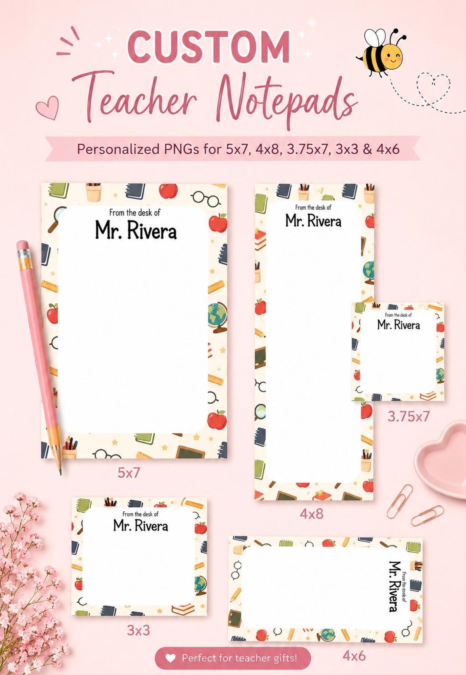 Custom Teacher Notepad PNG Bundle | Personalized Desk Stationery ...