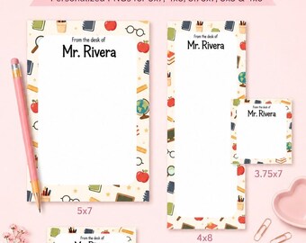 Custom Teacher Notepad PNG Bundle | Personalized Desk Stationery Template | Printable 5x7 4x8 3.75x7 3x3 4x6 Notepad Design | School Gift