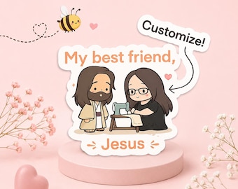 Custom My Best Friend Jesus PNG Digital Download, Personalized Christian Illustration Portrait with Jesus, Cute Chibi Bible Reading Art,