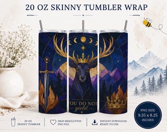 Fantasy Stag Tumbler Wrap PNG 20oz Skinny | Romantasy Tumbler Design | Celestial Deer Sublimation PNG | Bookish Cup Wrap | Dark Academia Rea