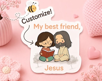 Custom My Best Friend Jesus PNG Digital Download, Personalized Christian Illustration Portrait with Jesus, Cute Chibi Bible Reading Art,