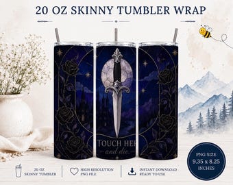 Dark Romance Tumbler Wrap PNG 20oz Skinny | Romantasy Dagger Tumbler Design | Gothic Fantasy Cup Wrap | Black Rose Sublimation PNG | BookTok