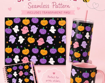 Cute Halloween Pumpkin & Ghost PNG Digital Download for Crafts