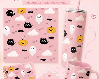 Cute Halloween Cat & Ghost PNG Digital Download for Crafts