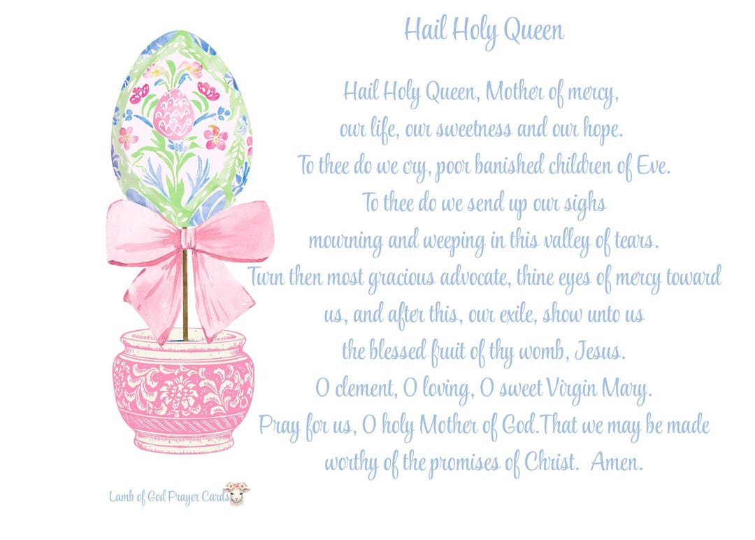 Hail Holy Queen Prayer Card, Catholic Decor 5" X 7" Print - Etsy