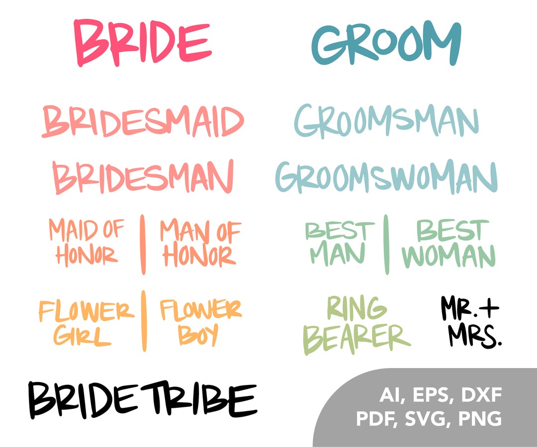 Wedding Party Titles DIGITAL DOWNLOAD ai Eps Dxf Pdf Svg Png Etsy