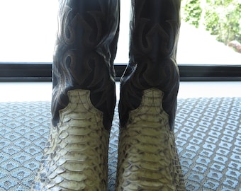 Pair of Dan Post Snakeskin and Brown Leather Women's Boots Size 12