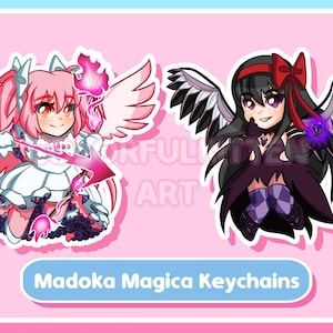 Puella Magi Madoka Magica Ultimate Madoka and Devil Homura 3.5in (8.9cm) Acrylic Epoxy Holographic Keychains