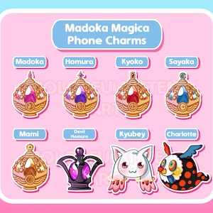 Puella Magi Madoka Magica Holographic Soul Gem Cell Charms 1.5in (3.8cm) Madoka, Homura, Kyoko, Sayaka, Mami