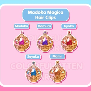 Puella Magi Madoka Magica 2in (5cm) Acrylic Epoxy Glitter Hair Clips