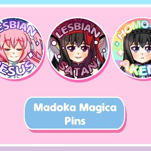 Puella Magi Madoka Magica Assorted Tin Back Button Pins 2.25in (5.8cm)