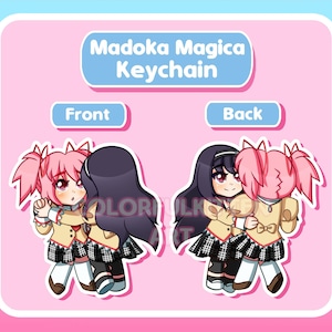 MadoHomu Madoka Homura Double Sided Puella Magi Madoka Magica Rebellion 3.5in (8.9cm) Acrylic Epoxy Holographic Keychain