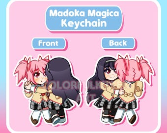 MadoHomu Madoka Homura Doppelseitiger Puella Magi Madoka Magica Rebellion 3,5 Zoll (8,9 cm) Acryl-Epoxy-Holographischer Schlüsselanhänger