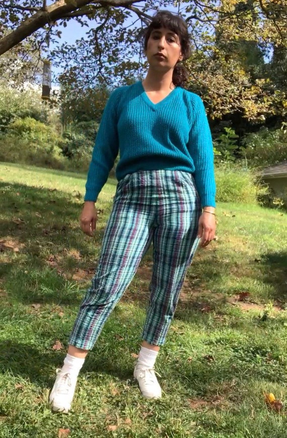 Vintage 80’s Teal V-neck Sweater - image 1