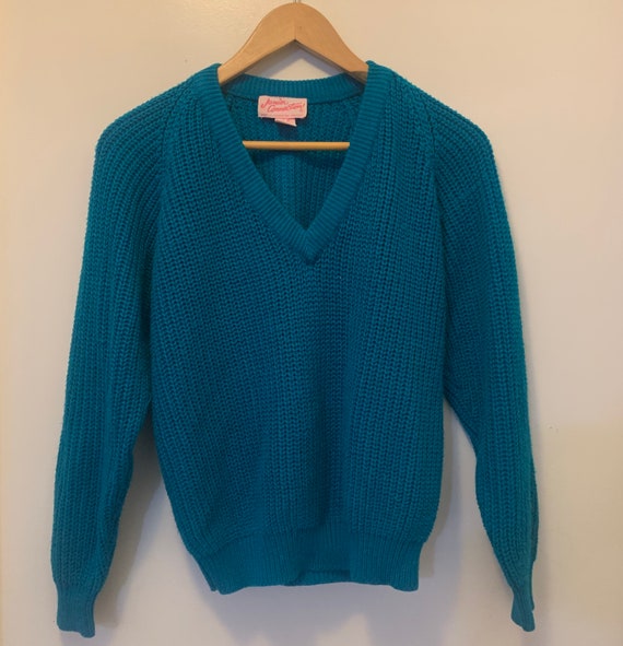 Vintage 80’s Teal V-neck Sweater - image 8