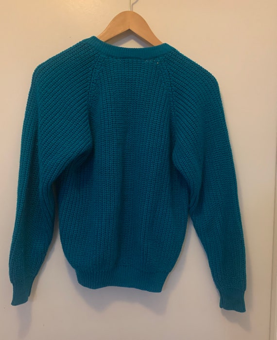 Vintage 80’s Teal V-neck Sweater - image 9