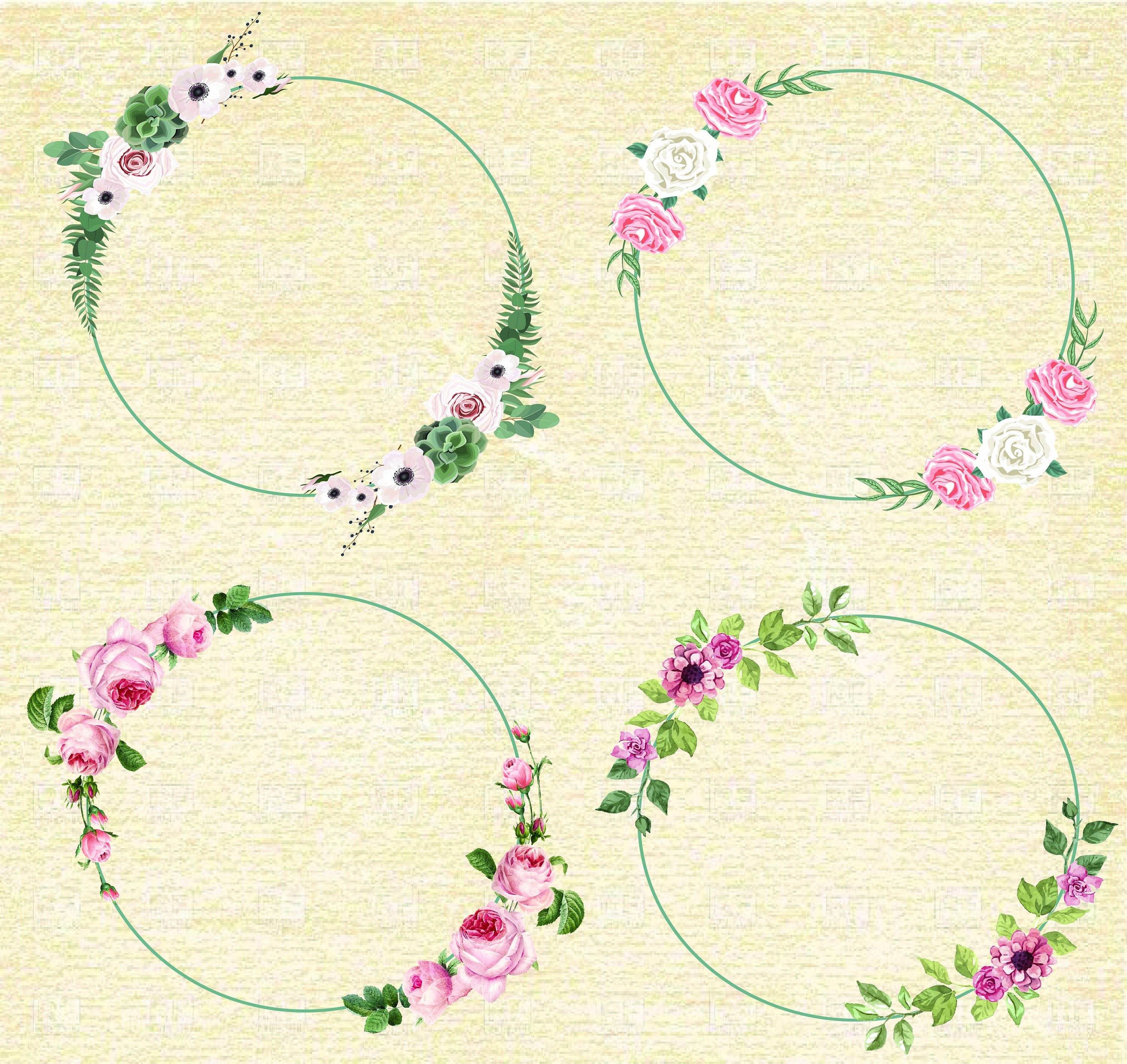 Download 4 X Watercolor Floral Wreaths Pack Floral Circle Wedding Etsy