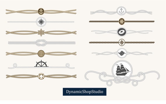 13 x Nautical Text Dividers, SVG, PNG, nautical rope border, nautical tied  ropes, nautical vintage rope, retro marine decor, clipart