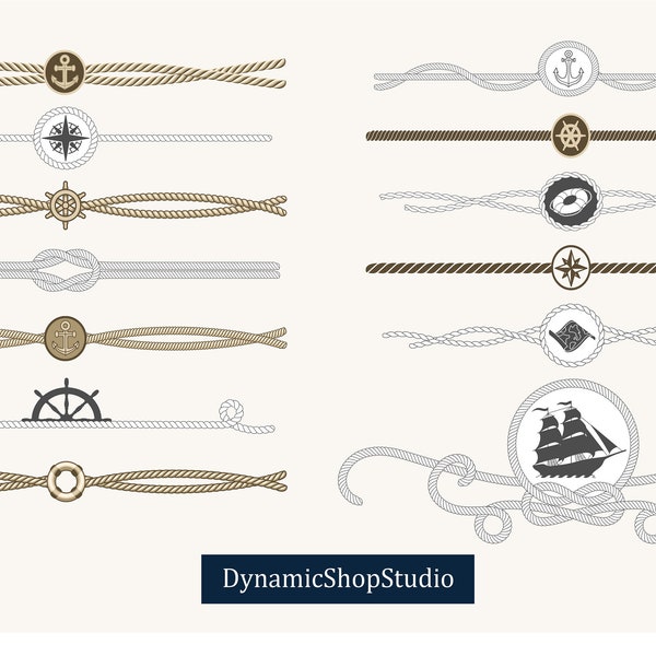 13 x Nautical Text Dividers, SVG, PNG, nautical rope border, nautical tied ropes, nautical vintage rope, retro marine decor, clipart