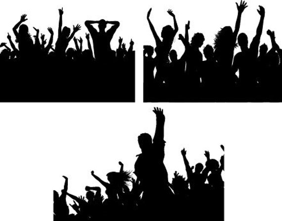 3 x Excited Party Crowd Silhouettes SVG PNG Cheering | Etsy