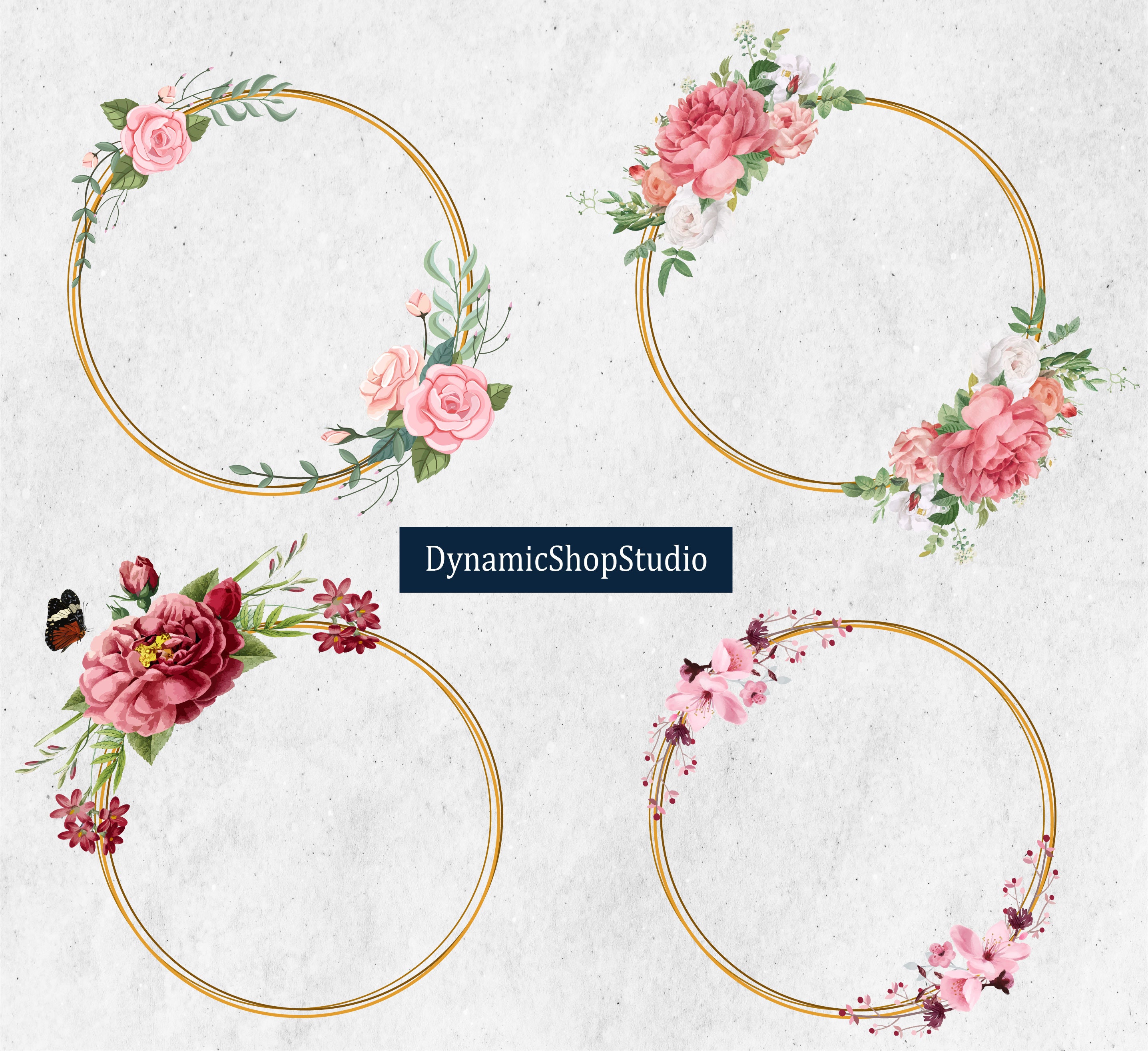 Download 4 X Watercolor Floral Wreaths Pack Floral Circle Wedding Etsy