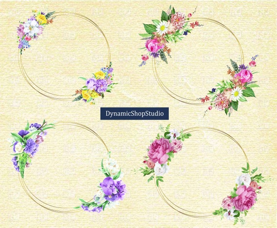 Download 4 X Watercolor Floral Wreaths Pack Floral Circle Wedding Etsy