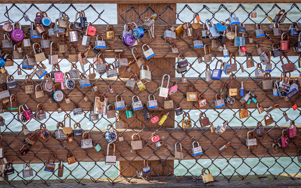 Love Locks on Pier 39 San Francisco California. Colorful Etsy