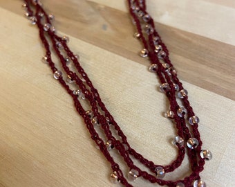 Maroon Beaded Necklace with Glass Beads