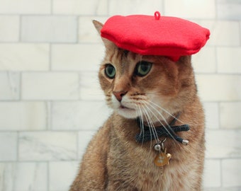Red Beret Hat for your Cat-- FREE SHIPPING