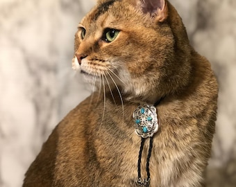 Silver and turquoise Rectangle Bolo Tie for Your Cat/Dog w/ FREE SHIPPING