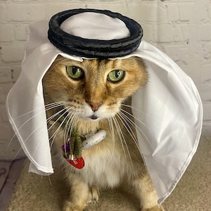 猫用ホワイト シェマグ ケフィエ 地中海アラブ - ペット用ミニ - 猫サイズのケフィエ