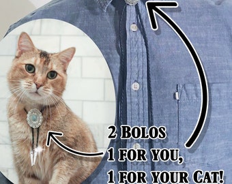 ¡Tamaño humano! Corbata de bolo occidental para su gato/perro Y para usted con ENVÍO GRATIS 2 bolos, ¡un precio!