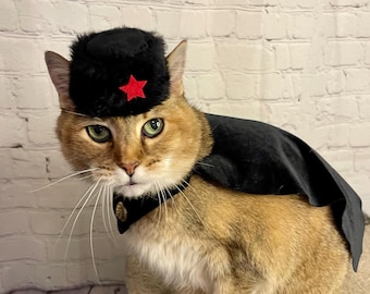 Russian Cossack Cat Hat – Pet Costume Hat with Red Star – Ushanka – Soviet Style