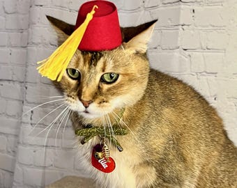 Fez voor je kat, mini Fez-hoedje voor hond of huisdier - Inspired Doctor Who, Indiana Jones, Austin Powers